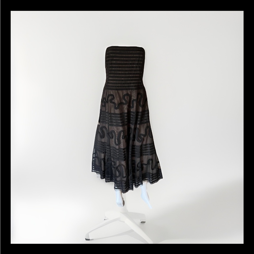 BCBGMaxAzria Black Strapless Dress with Sheer detail and Crinoline Formal